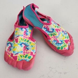 Newtz Water Shoes Pink Blue Tie Dye Velcro Closure Girls 11/12 Amphibian Cute